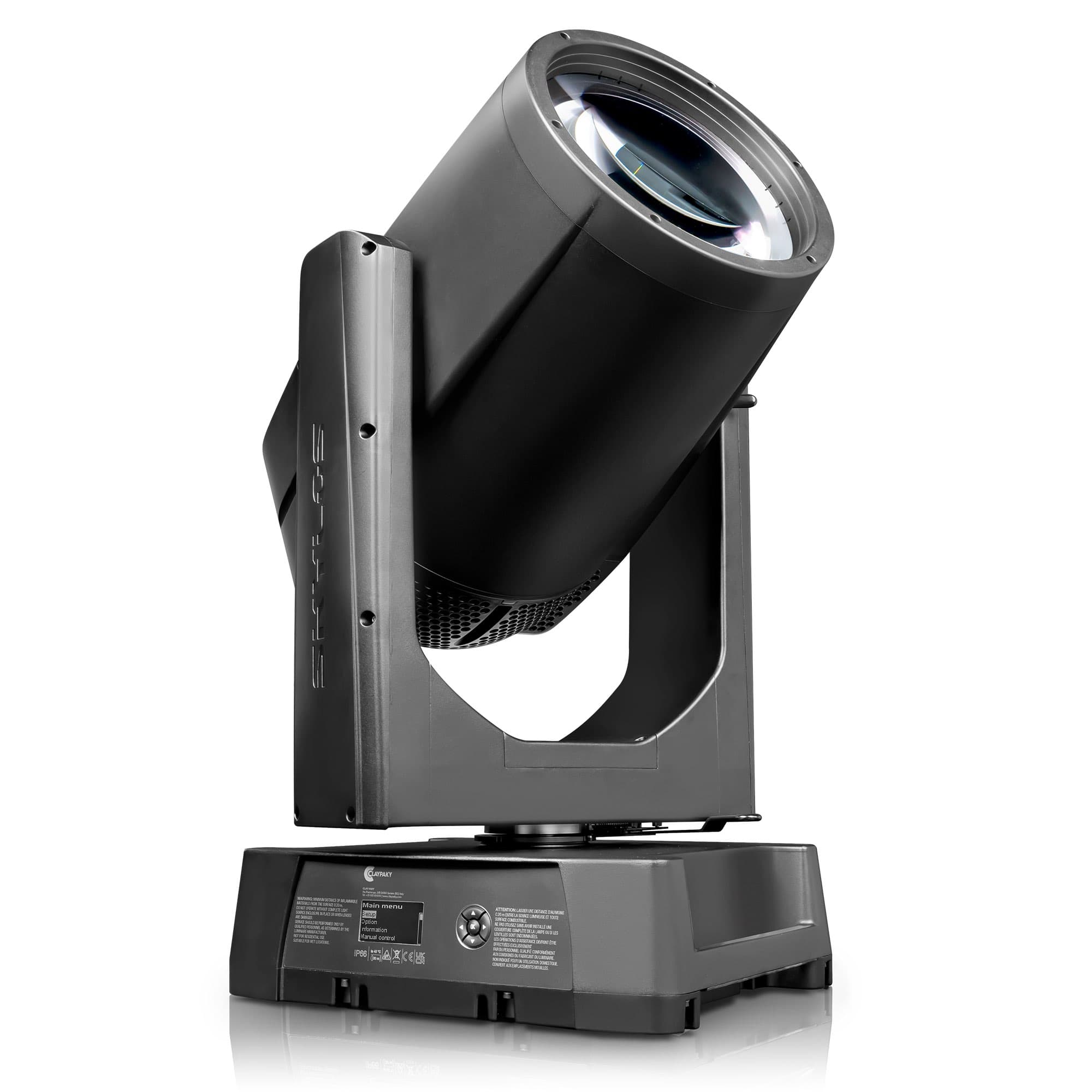 Claypaky Skylos laser-source beam moving light — three-quarter studio view