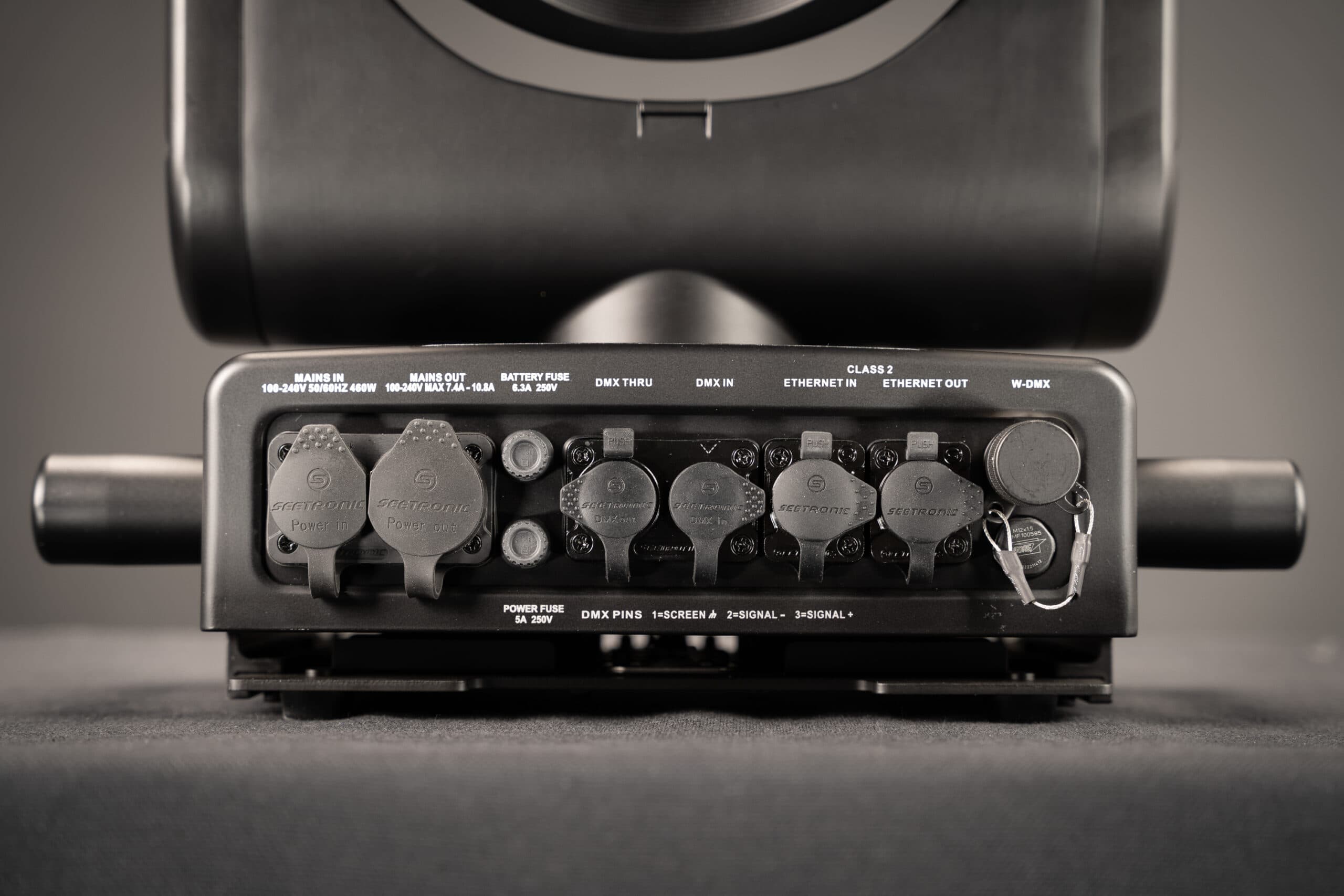 Claypaky Ultimo Sharpy — rear connection panel: PowerCon True1, 5-pin XLR DMX, etherCON and wireless DMX