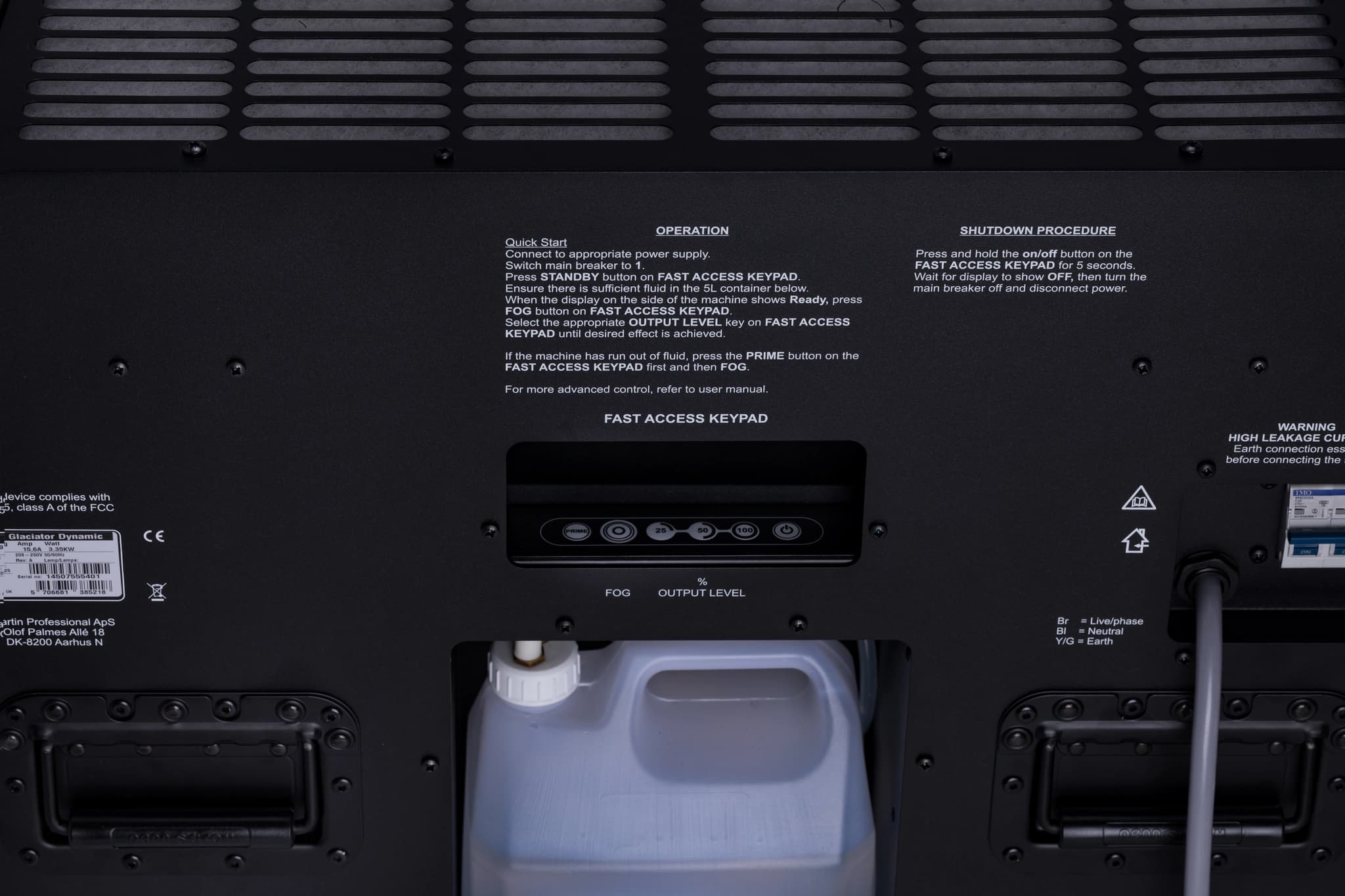 Martin JEM Glaciator Dynamic — Fast Access Keypad and fluid bay