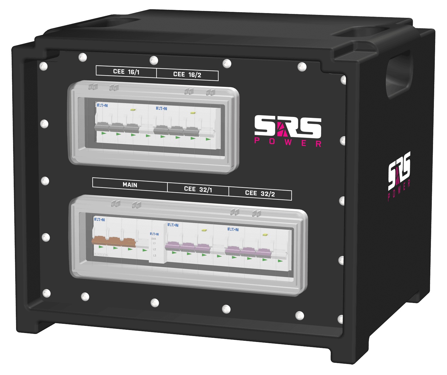 SRS IP54 waterproof power distro, front view