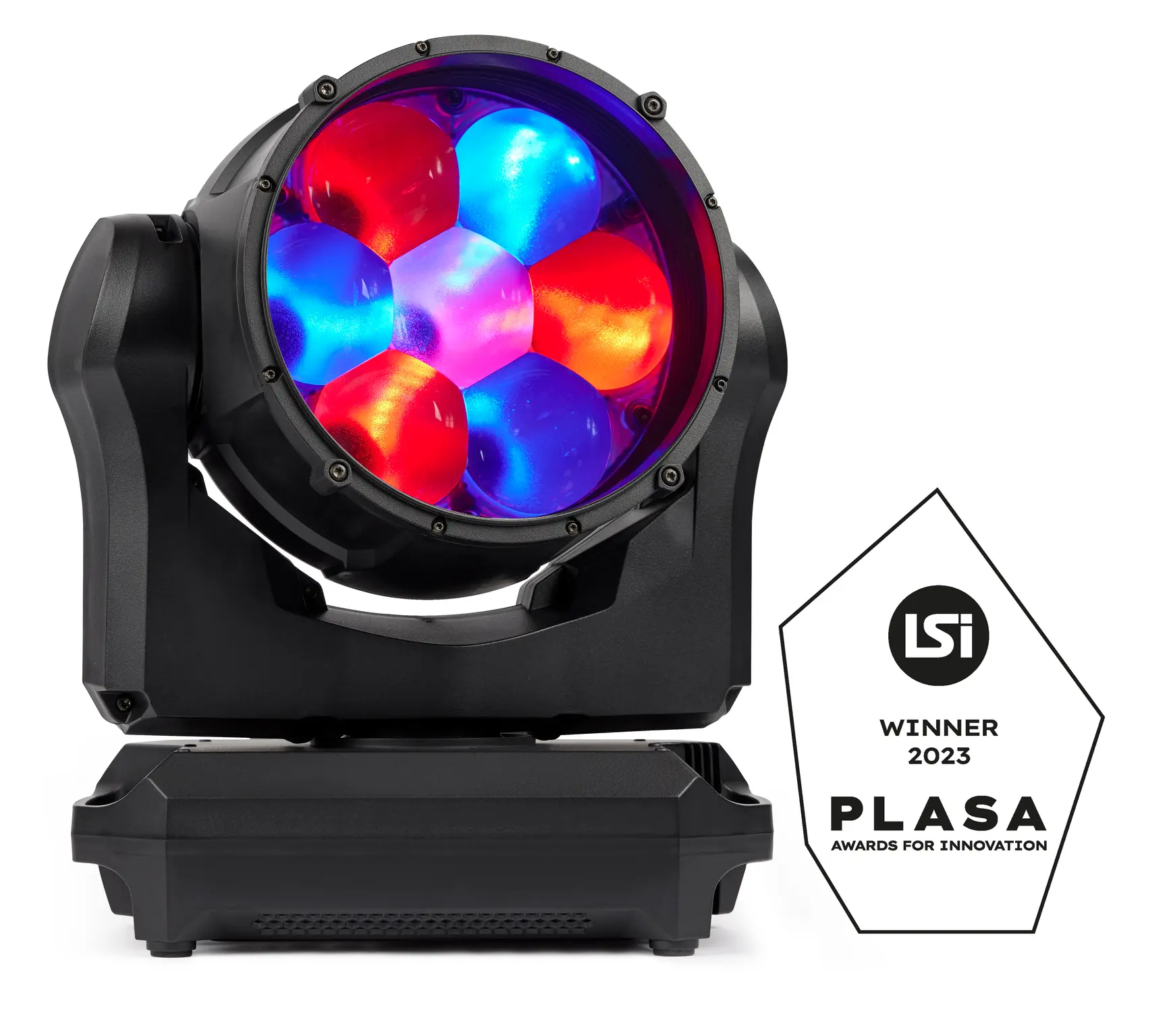 Martin MAC Aura XIP outdoor-rated LED wash with aura backlight — three-quarter studio view