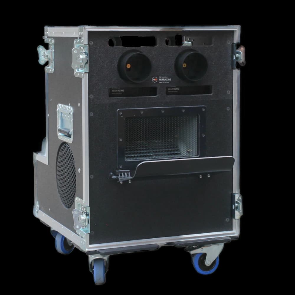hazebase touring² double fog-and-wind system in its rolling Amptown flightcase