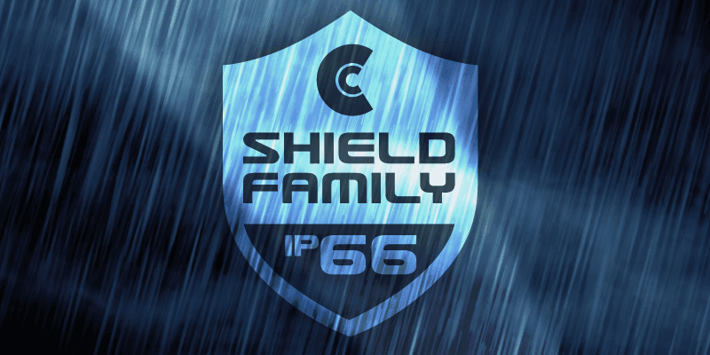 Claypaky Shield Family IP66 badge — the Volero Cube’s weatherproof rating