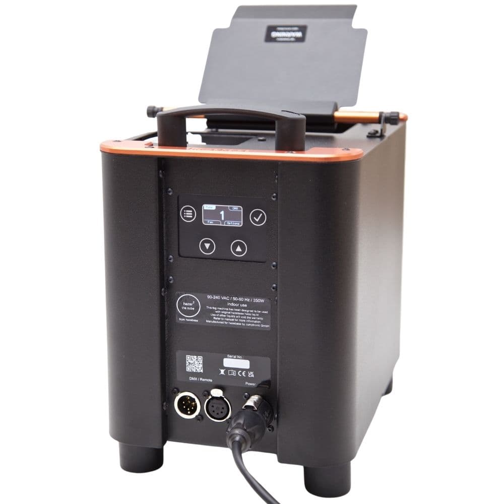 hazebase hazer² “the cube” energy-saving hazer — three-quarter studio view