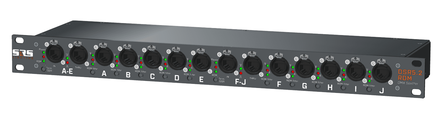 SRS DSR5.2-RDM dual-universe DMX/RDM splitter, front view