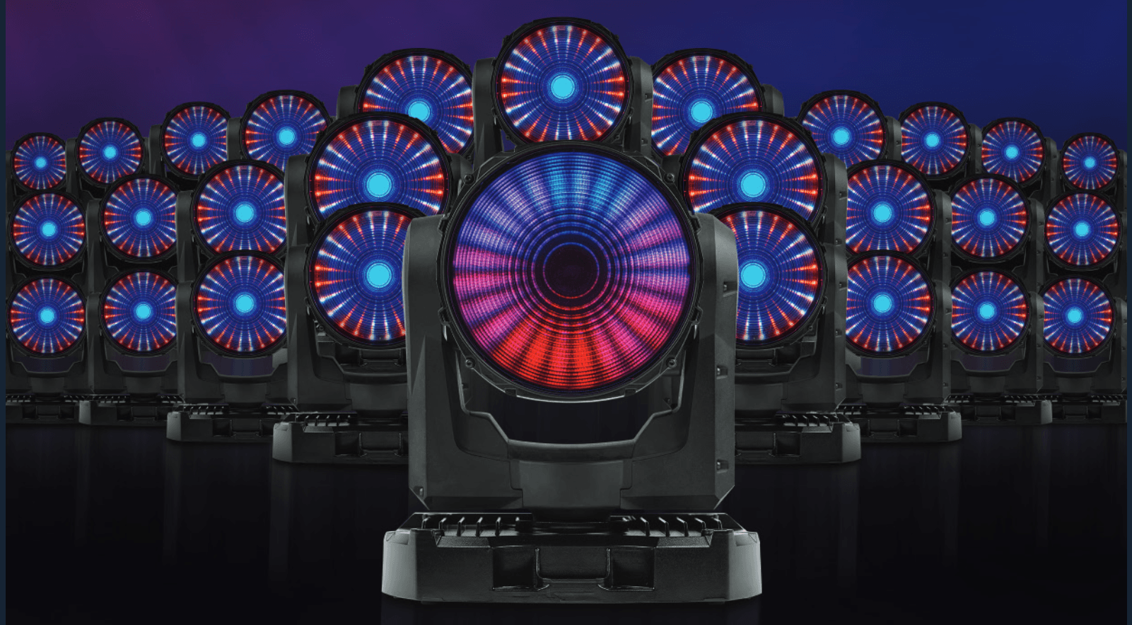 A rig of Martin MAC One heads in a blue & red eye-candy look