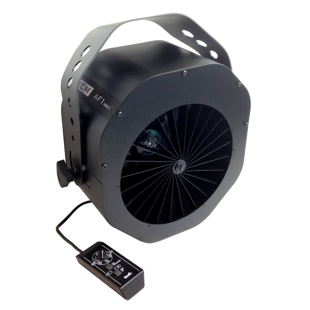 Martin JEM AF-1 MkII 12-inch DMX effect fan — three-quarter studio view