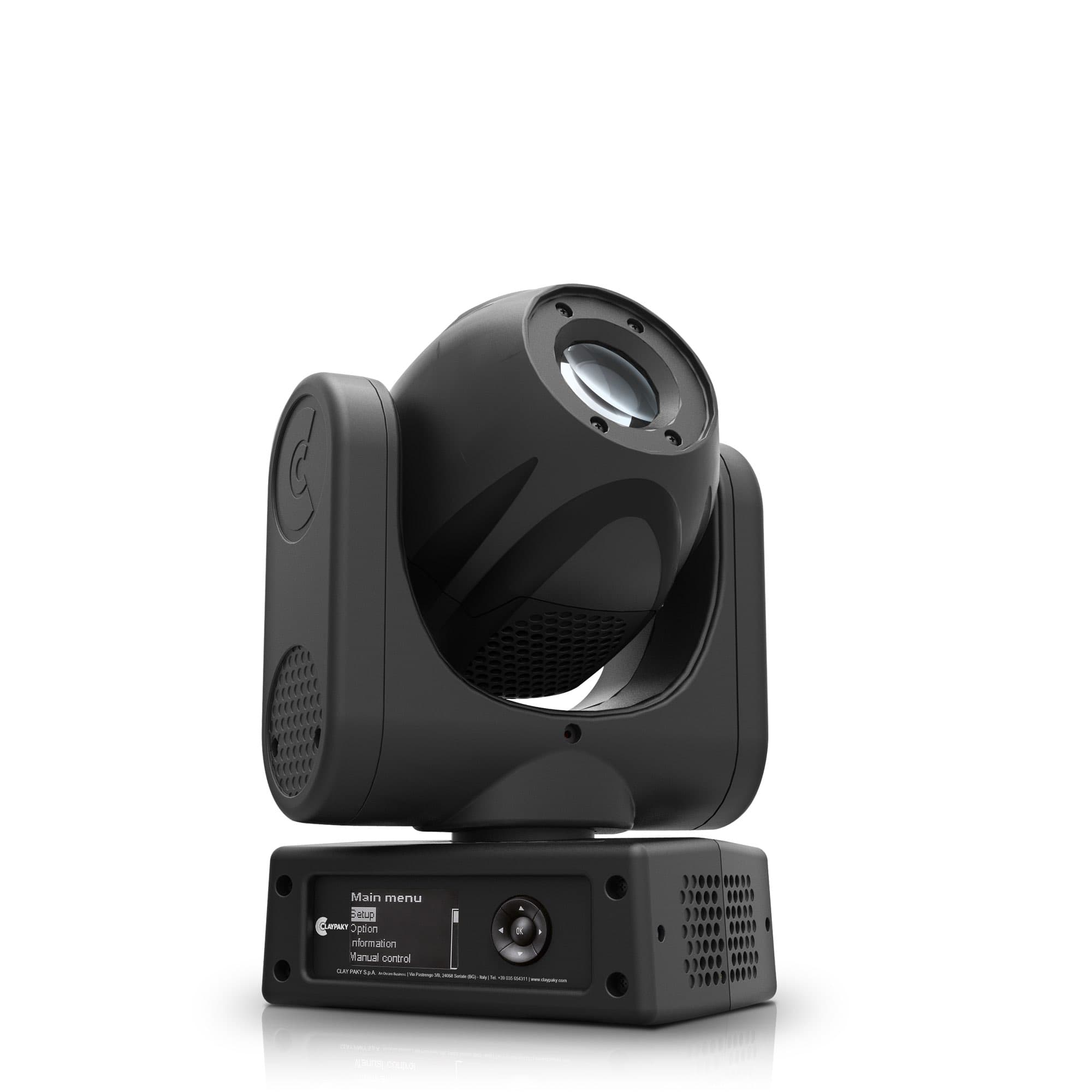 Claypaky Mini Xtylos HPE RGB-laser beam moving head — three-quarter studio view