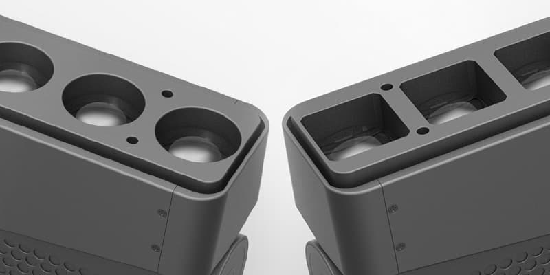 Claypaky Tambora Batten — interchangeable square and round lens options highlight
